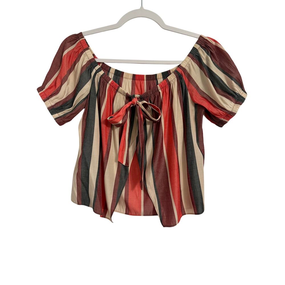 Express Women's S New Boho Beach Bow Split Open Back Stripe Cropped Blouse Soft